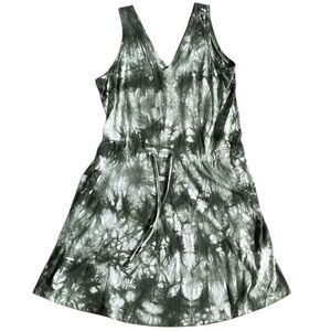 Sweaty Betty Take It Easy Dress Moss Green Tie Dye Drawstring Waist Women’s‎ S